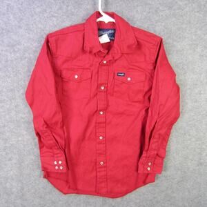 Wrangler Western Shirt Boys Large 10-12 Red Pearl Snap Long Sleeve Cowboy Rodeo